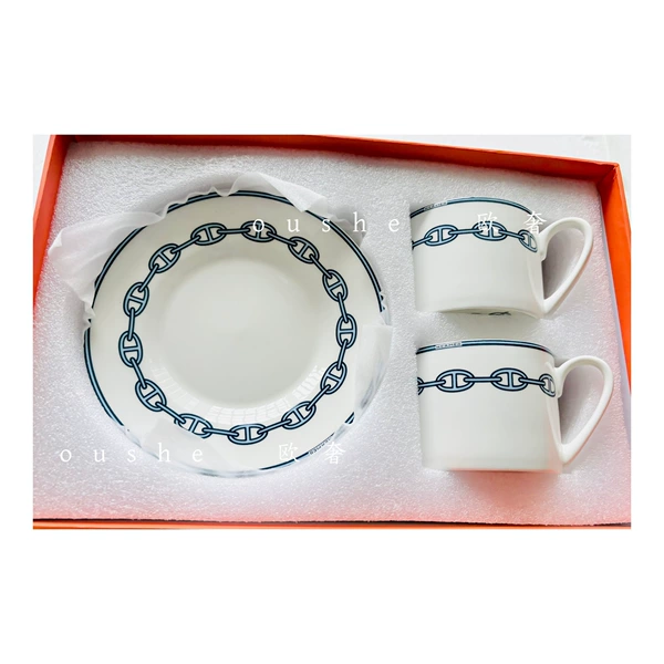 Blue chain double cup and saucer