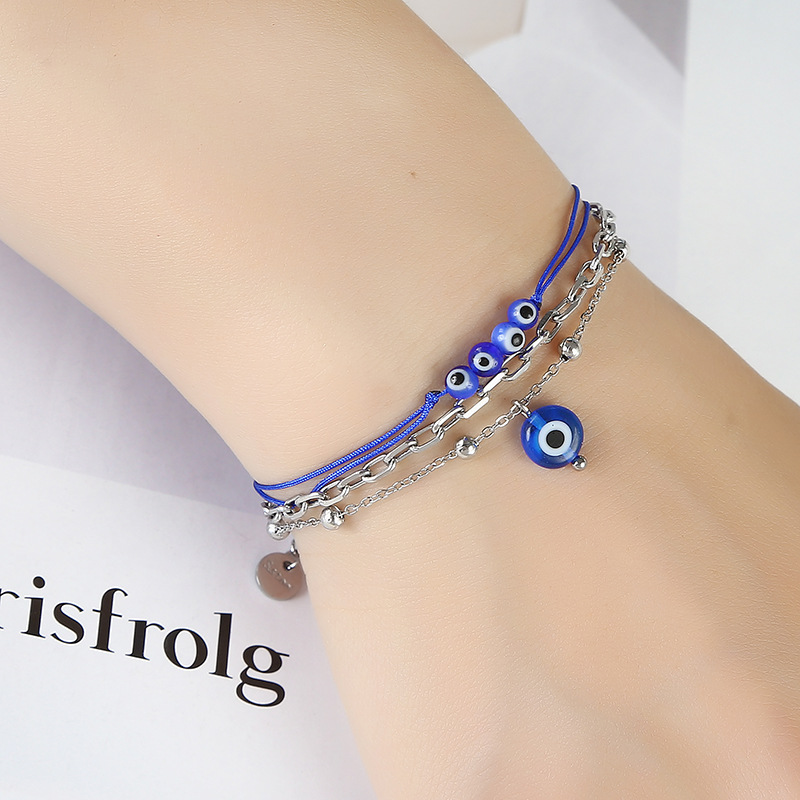 Devil'S Eye Pattern Women'S Gender Fashion Devil's Eye Stainless Steel Layered Bracelets 1 Piece