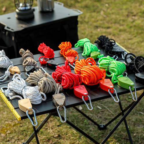 Camping metal pulley lifting rope lanyard tent windproof rope canopy adjustable pull rope buckle hook elasticity