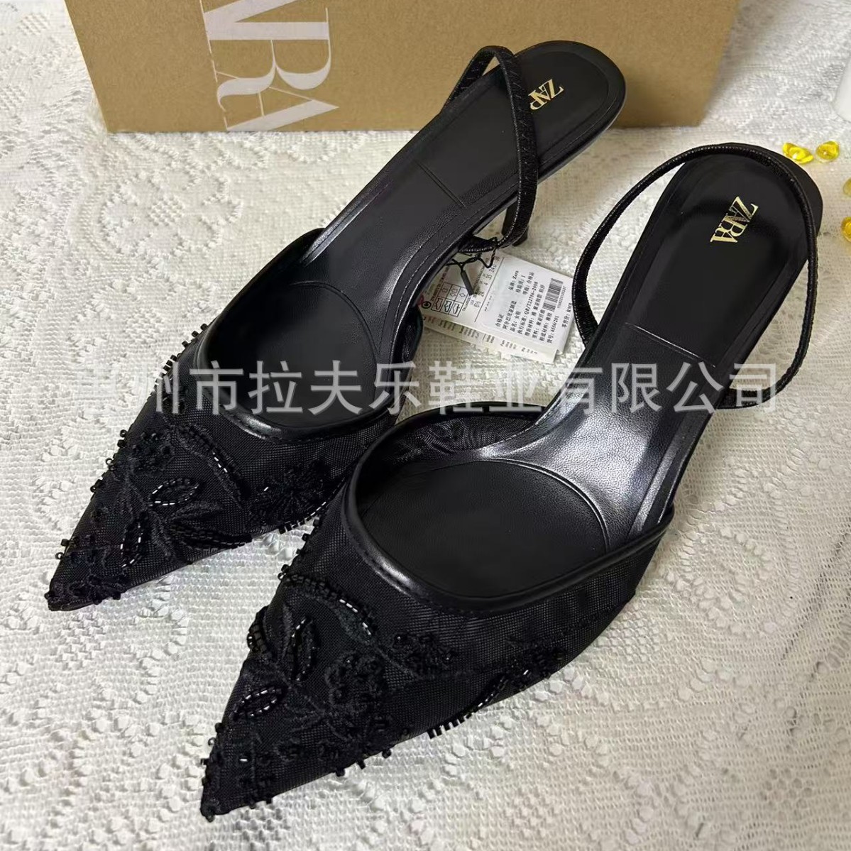 Sandalias Mules de Tacón Fino de Superfibra con Punta Fina y Bordado