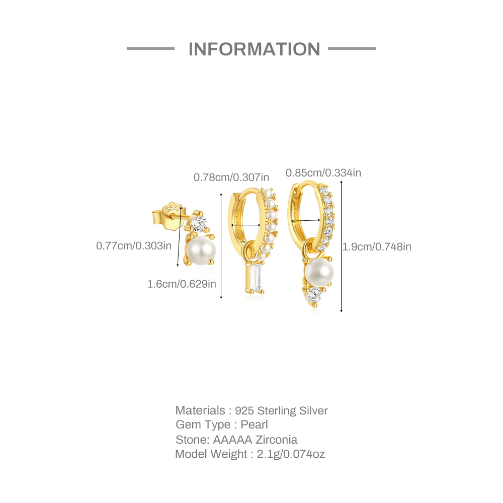 3 Pieces 925 Sterling Silver Zircon Geometric Earrings display picture 4
