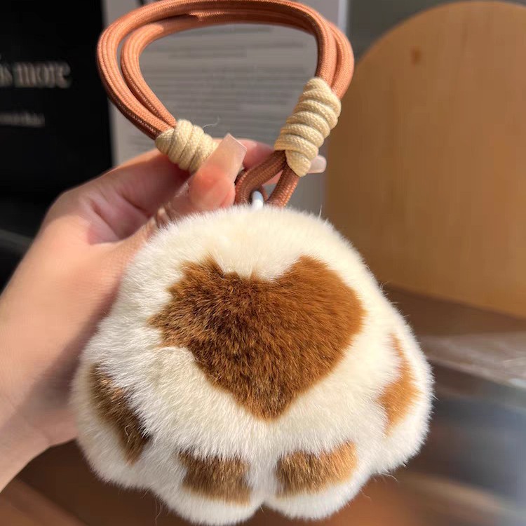 Verdadero cordón de piel de conejo Rex lindo gatito garra llavero de coche colgante rojo bola de peluche bolso escolar colgante regalo