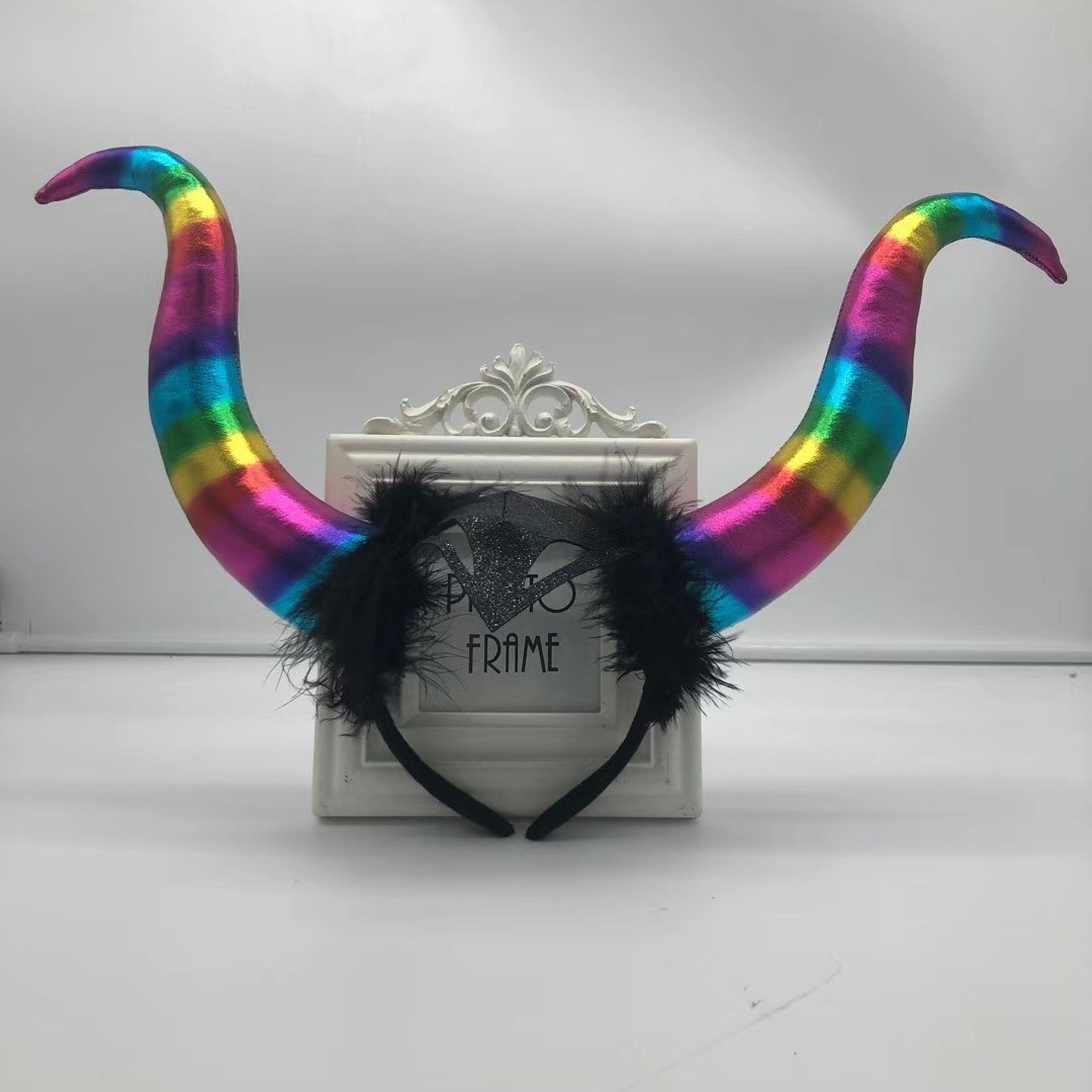 Transfronterizos Halloween demonios corno de toro gran tocado fantasma festival de cabello arnés de decoración tocado maquillaje props de fiesta
