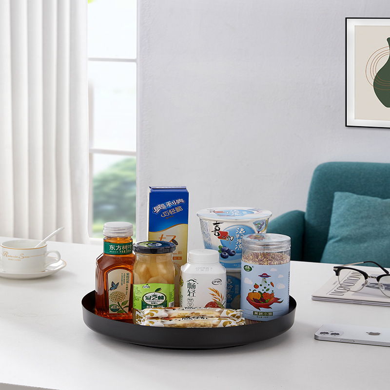 De estilo japonés simple multi-funcional antideslizante de almacenamiento giratorio placa giratoria de hierro escritorio condimento placa fruta placa perezoso caja de almacenamiento