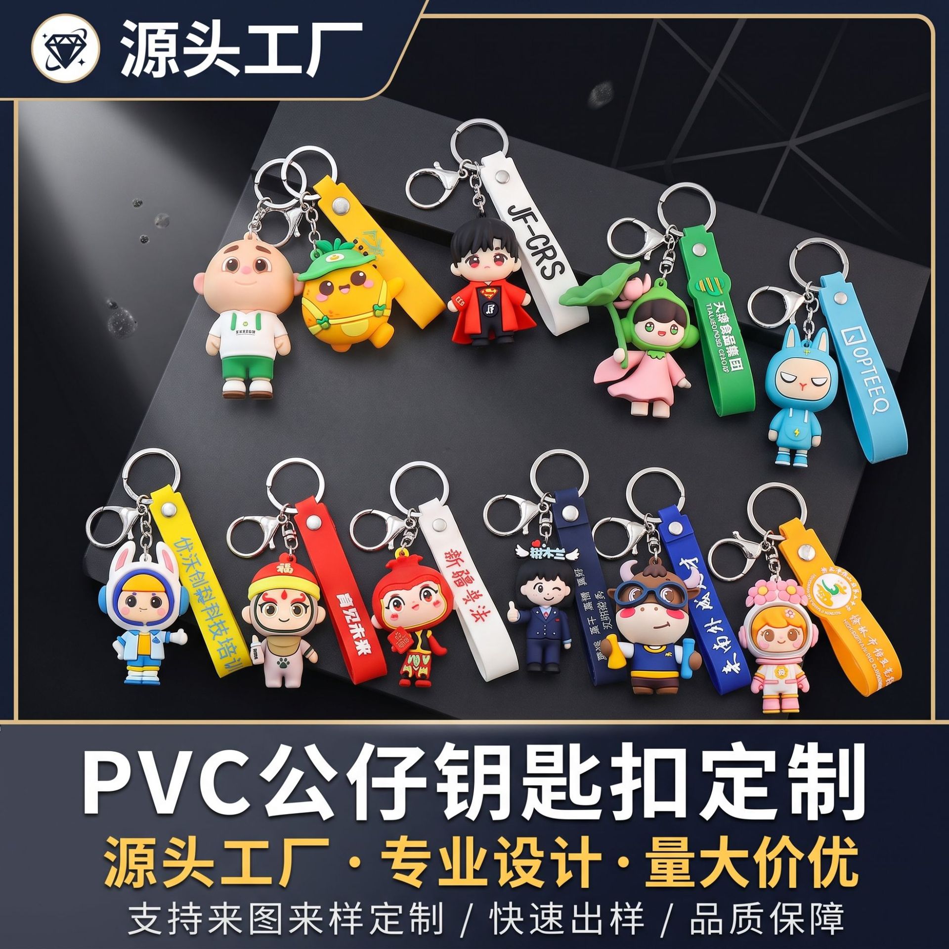 พวงกุญแจ PVC แบบกำหนดเอง จี้ยางนิ่ม รูปภาพอนิเมะสามมิติ ส่ายหัวได้ พร้อมตัวละครการ์ตูนตามสั่ง