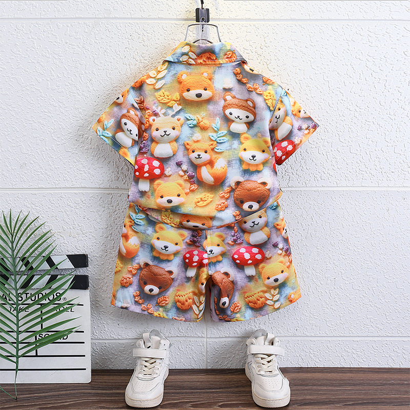 7210 Traje para niños Camisa de flores de manga corta para niños de verano Traje de dos piezas guapo y de moda 2025 nueva ropa para bebés