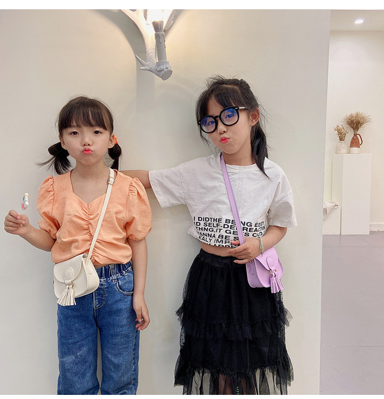 Flip Cover Closure Type Single Shoulder Strap Strap Type Kid's Small Pu Leather Solid Color Cute Tassel Square Flip Cover Crossbody Bag