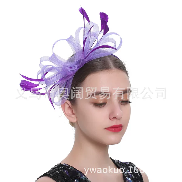 European and American Retro Simple Hairpin Mesh Feather Hair Flower Hair Accessories Bride Horse Racing Festival Photo Ball Banquet Headwear