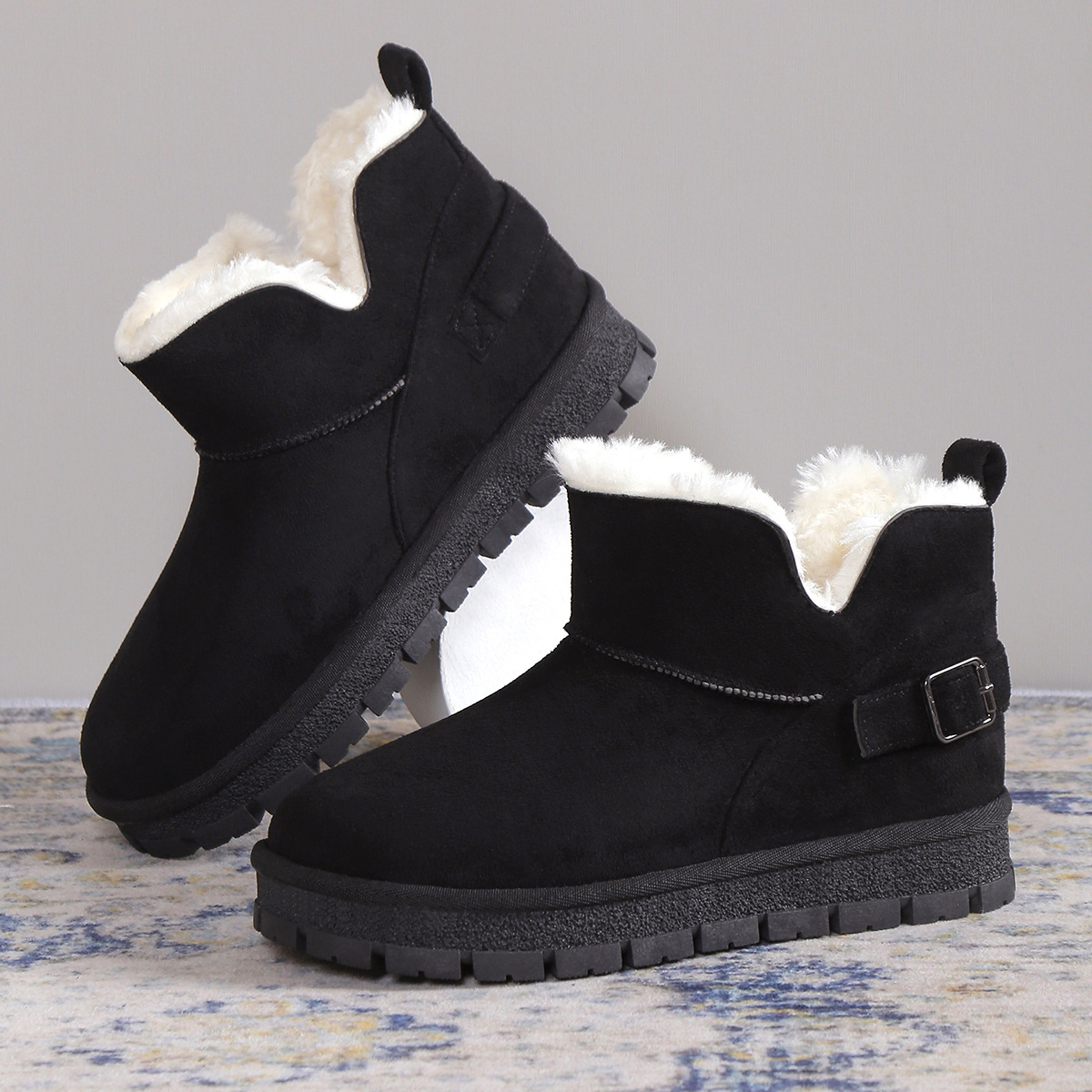 Winter outdoor women's shoes fashion warm snow boots women's daily leisure comfort non-slip flat ankle boots_voghion.com