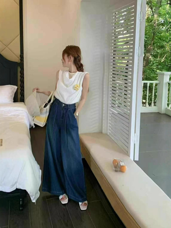 家97-24  莉莉家高货 71棉29莱赛尔天丝窄版大阔腿直筒牛仔裤5305|undefined