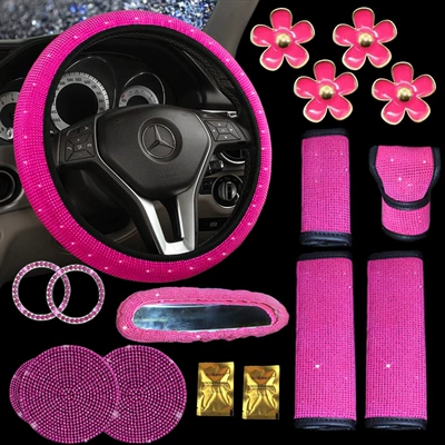 Seat belt shoulder pad, Shoulder Cover Hot Diamond Seat Belt - all-rose-red