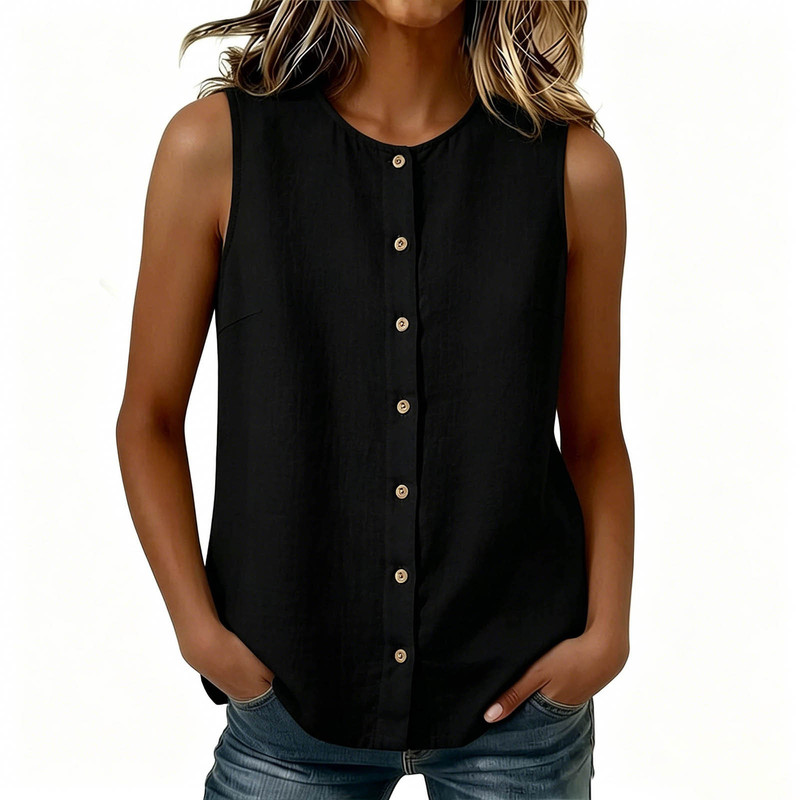 2026 European and American New Style Women's Bohemian Style Sleeveless Button-Down Shirt with Side Single-Breasted Loose Vest Top 2026 European and American New Style Women's Bohemian Style Sleeveless Button-Down Shirt with Side Single-Breasted Loose Vest Top