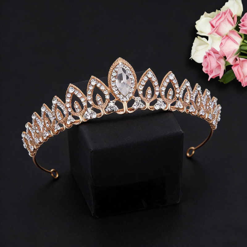 Moda tocado boda corona europea y americana nupcial boda corona hoja versátil aleación rhinestone temperamento accesorios al por mayor image 3