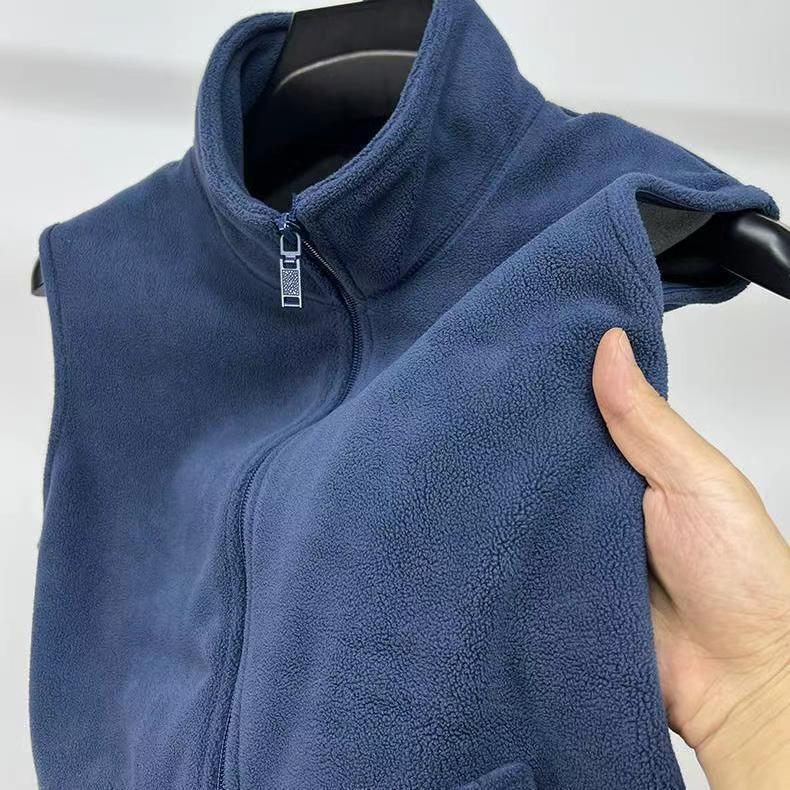 Polar Fleece Vest Men's 2025 Winter Easiest for Match Sleeveless Vest Solid Color Stand Collar Grain Fleece Zipper Jacket Casual