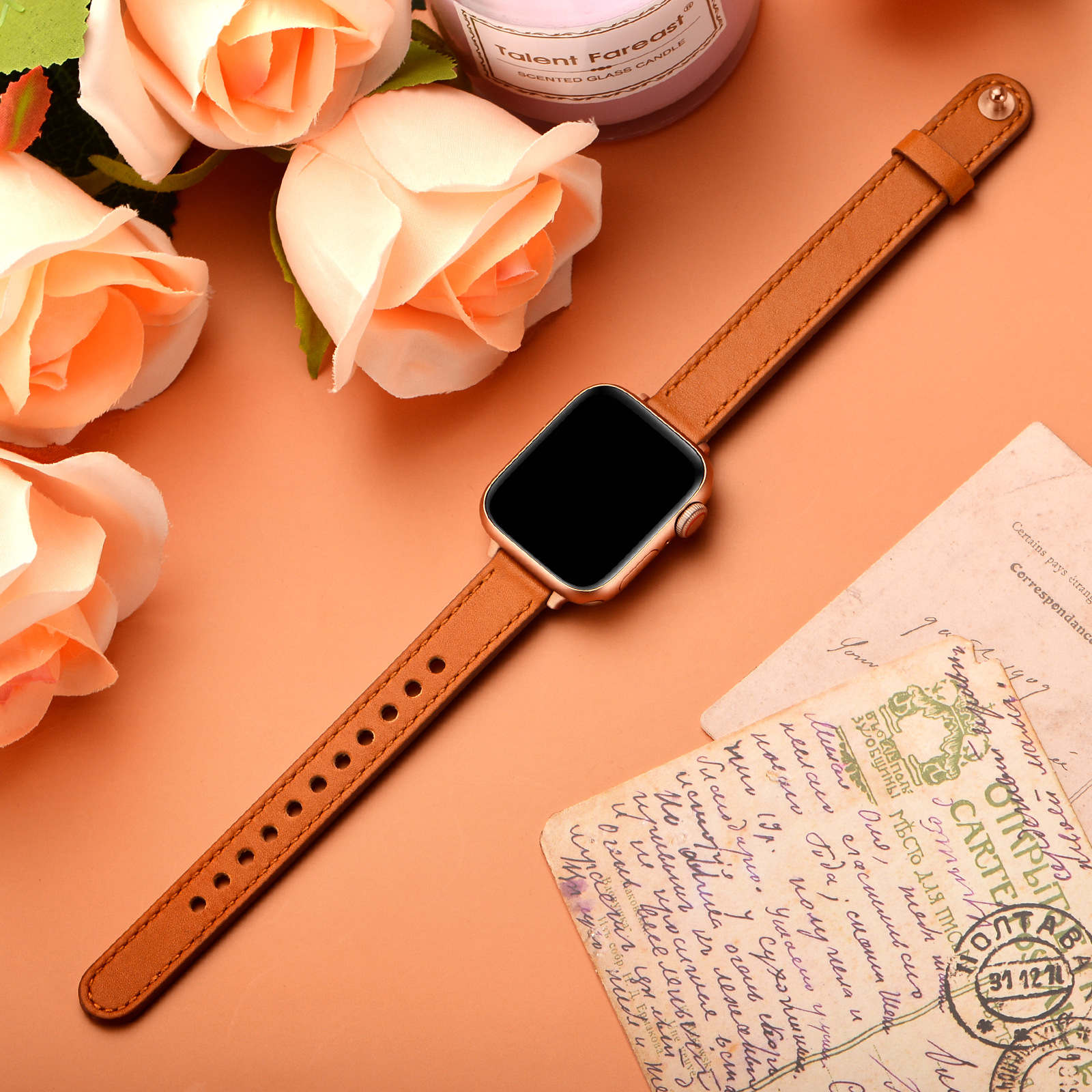 18g Weight Apple watch watchband Classification Genuine leather Material Solid Color Pattern Retro Style Retro Solid Color Apple Watch Watchband 18