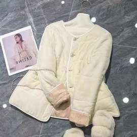 新中式棉外套棉服欧货专柜国风双面夹女秋冬丝绒好看新款感超