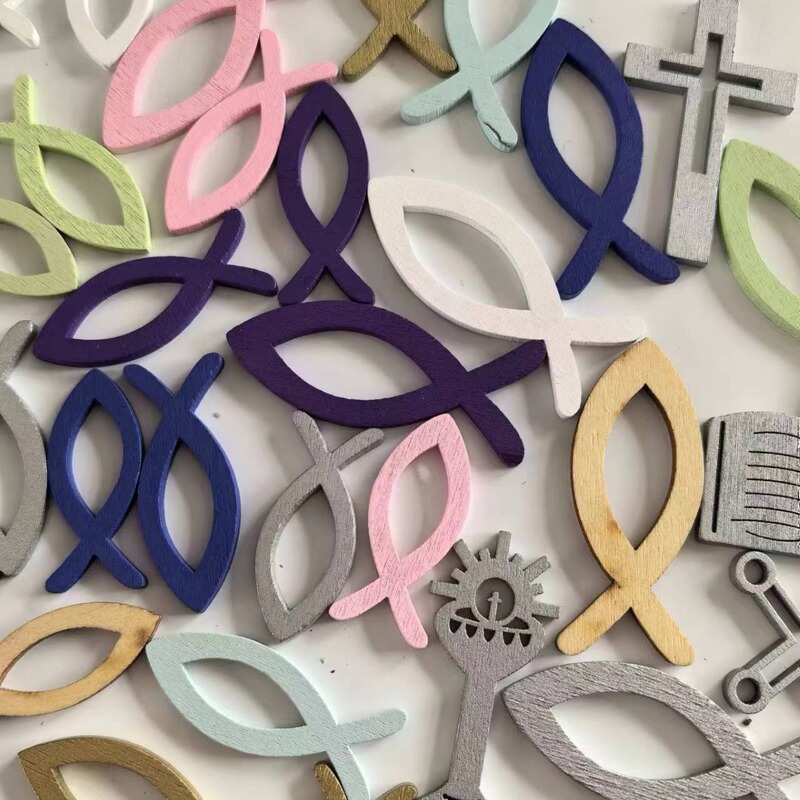 Spot Small Fish Easter Cross Torch Holy Book Set Wooden Decorations