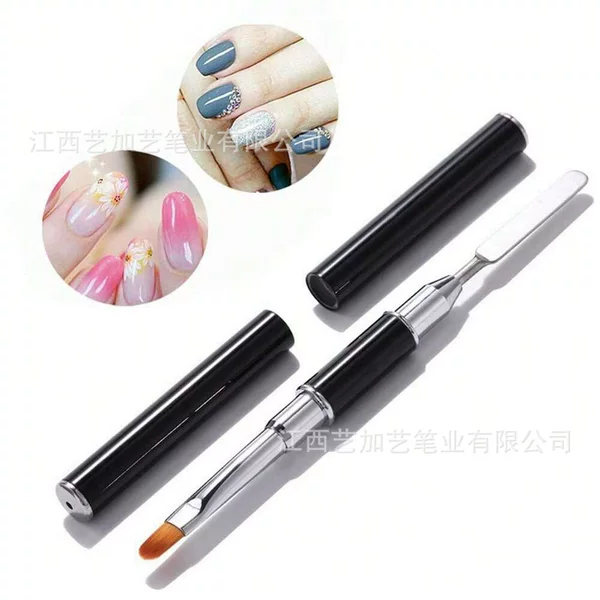 Cross-border Single Pack Black Double-headed Steel Push Pen Multi-functional Dual-purpose Nail Pen Extension Rubber Pen Round Head Phototherapy Pen