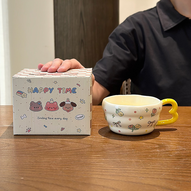 花朵早餐杯高颜值马克陶瓷水杯子盖勺可爱礼盒生日创意伴手礼男女|undefined