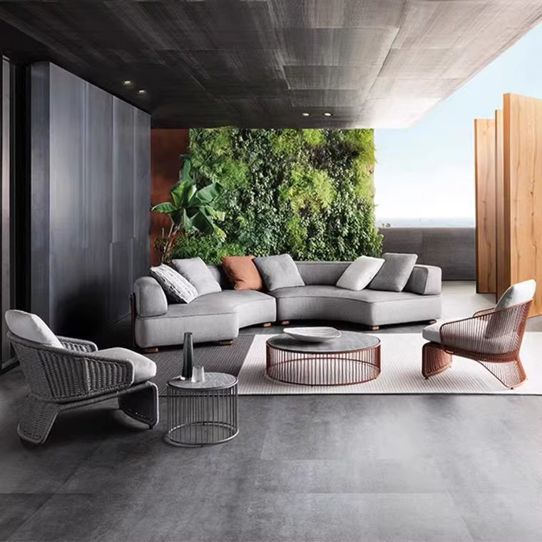 Sofá de caña al aire libre nórdico diseñador de hoteles residenciales departamento de ventas villa jardín ocio muebles de patio