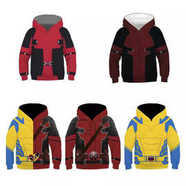 速卖通跨境新品 超级英雄儿童款卫衣 死侍动漫3D卫衣 cosplay卫衣