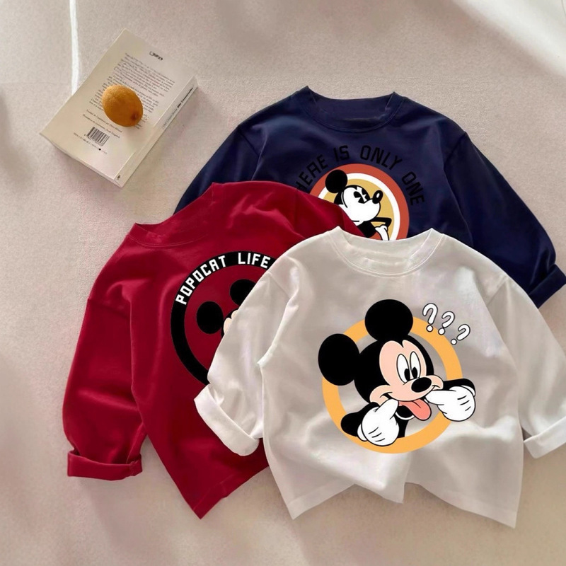 Baby's New Spring and Autum Trendyy Kidsren's Clothing Kidsren's Cute Cotton Tops T-Shirts Boys and Girls Pure Cotton Long-Sleeved Shirts