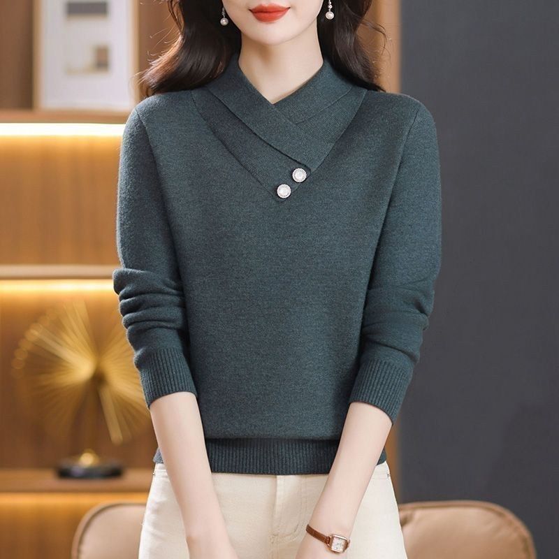 交叉领加厚毛衣女2025年新款秋冬季妈妈装洋气内搭高档针织打底衫|undefined