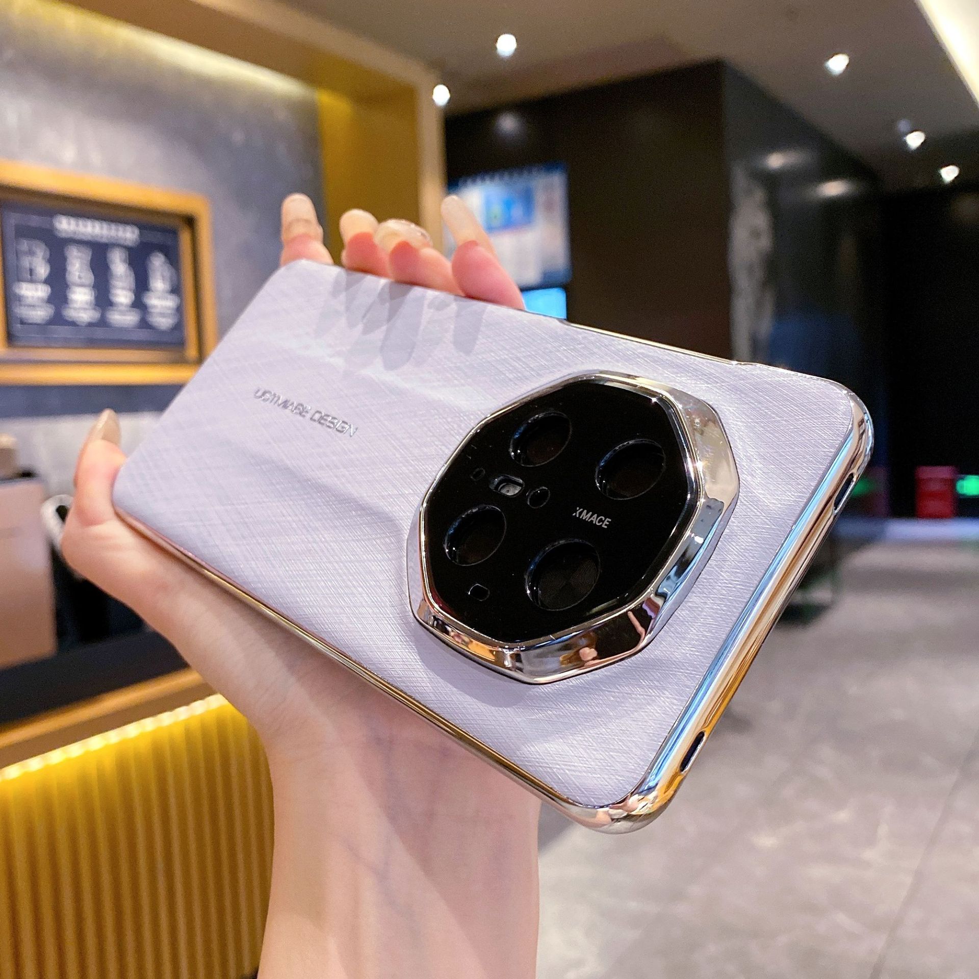 Electroplated Leather Compatible With Huawei Mate70Pro+ Gold Thread Silver Brocade Pattern Phone Case Mate70RS_voghion.com