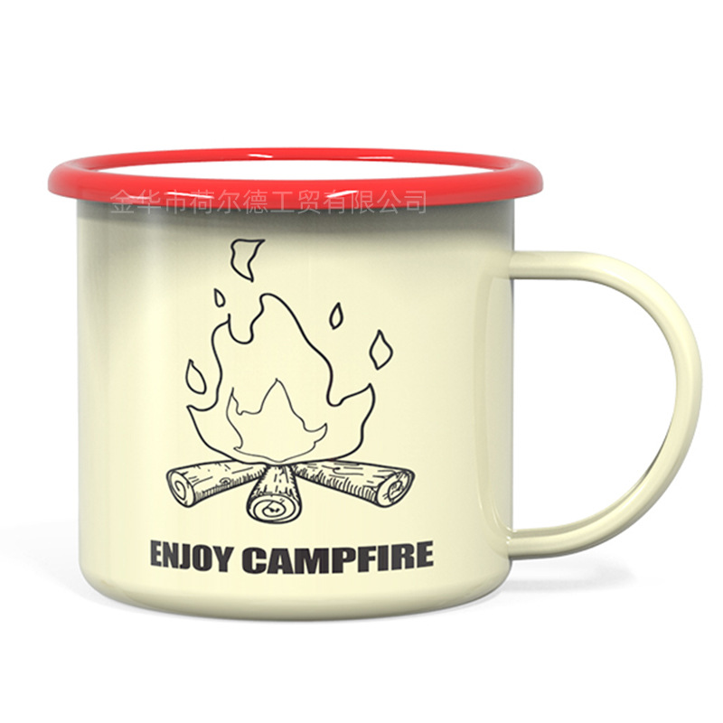 Taza de esmalte para acampar o exterior, estilo retro, exportación directa
