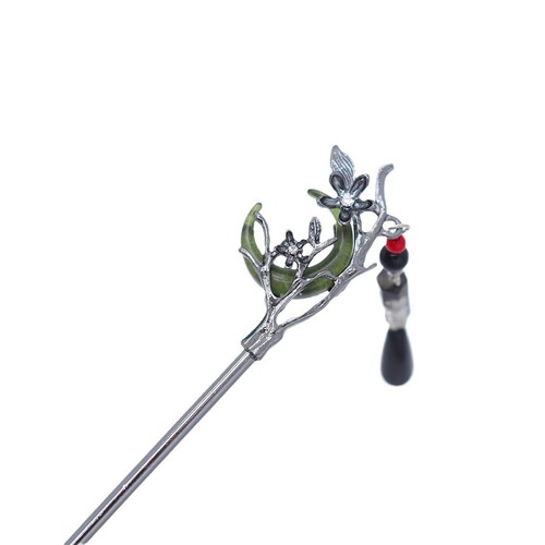 Alloy electrophoresis color-preserving plum blossom blue moon jade tassel pendant new Chinese style cold wind hairpin hairpin wholesale