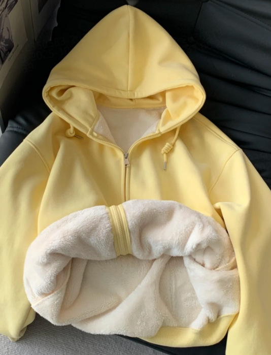 ブルーのスウェットシャツジャケット女性用秋2025新作人気秋ジッパーカーディガン中学生ベルベット厚手トップ