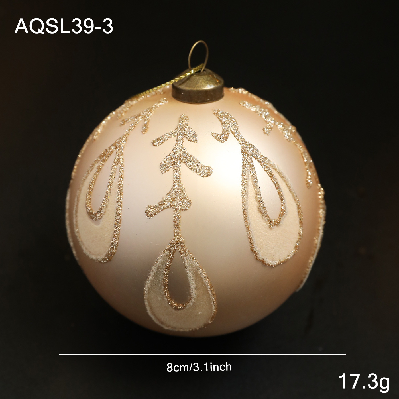 Nuevo producto 8CM bola de Navidad color champán oro polvo retro árbol de Navidad colgante bola decoración colgante diseño colgante