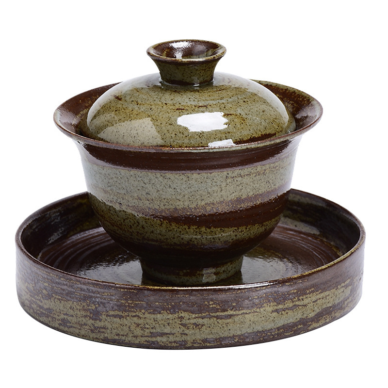Estilo japonés de gres hecho a mano gaiwan creativo juego de té de Kung Fu juego de té tazón Zen cerámica mano cepillo esmalte taza de té