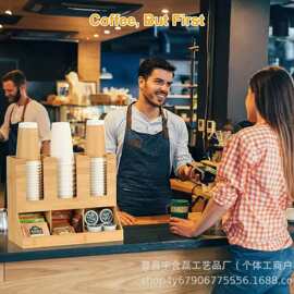 竹木水杯收纳架厨房调味品收纳置物架木制茶水间咖啡胶囊收纳架