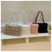 2023秋冬新款褶皱蛋糕裙子包时尚蕾丝网纱甜美腋下单肩托特包bags  (3Pから購入可能)