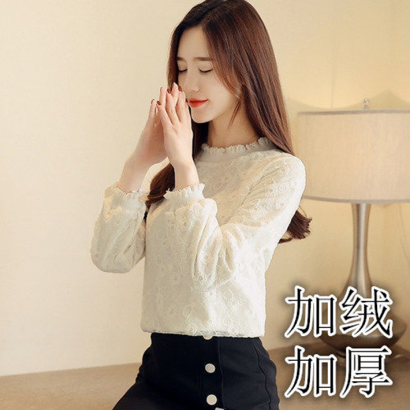 加厚保暖蕾丝衫2025秋冬新款韩版洋气上衣女装网纱加绒长袖打底衫|undefined