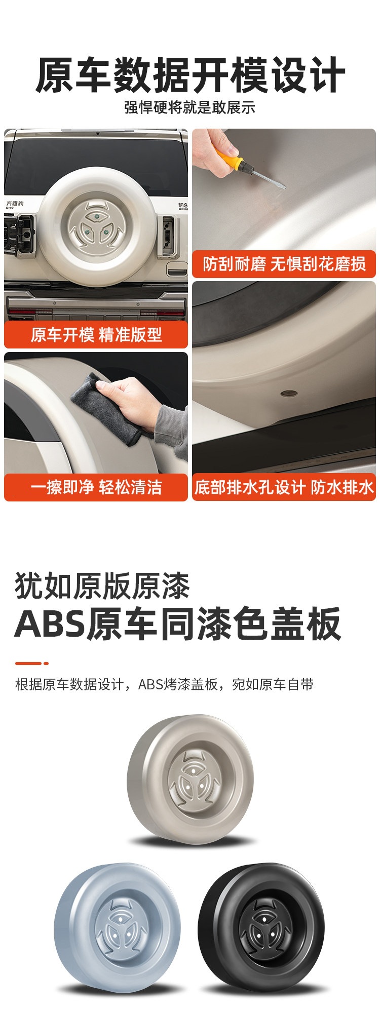 Suitable for Fangchengbao 8, full-cover original car model spare tire cover, rear tailgate tire protection shell, Fangchengbao 8 modified decorative accessory