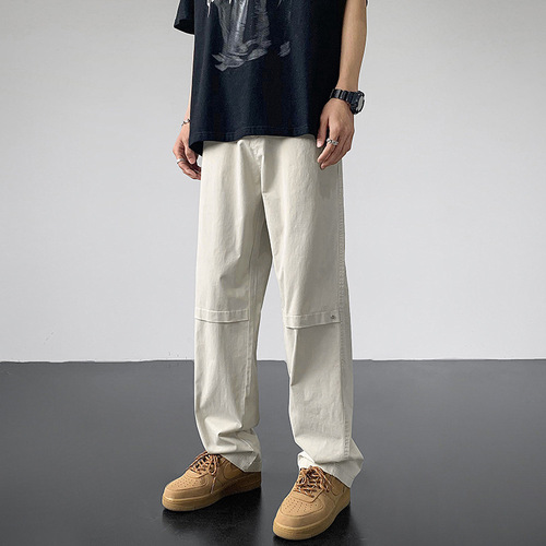 Men's Summer American Retro Ice Silk Casual Straight Leg Loose High Street Trendy Logging Pants