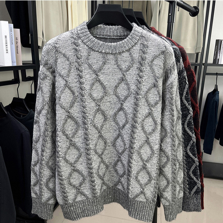 Suéter de color contrastante diamante hombre otoño invierno americano camisa de punto de alta calle marca de moda suelta de cuello redondo hombre suéter cálido