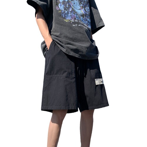 Summer Workwear Shorts for Men: Loose-Fit, Straight-Leg, Pure Cotton, Trendy Streetwear Style—Casual Mid-Length & Cropped Pants with a Cool, Edgy Japanese Vibe