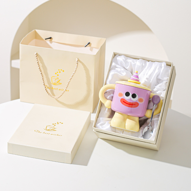 Taza de cerámica de payaso creativo con cubierta con cuchara taza de marca de taza de dormitorio de niñas taza de agua doméstica regalo de vacaciones amigos