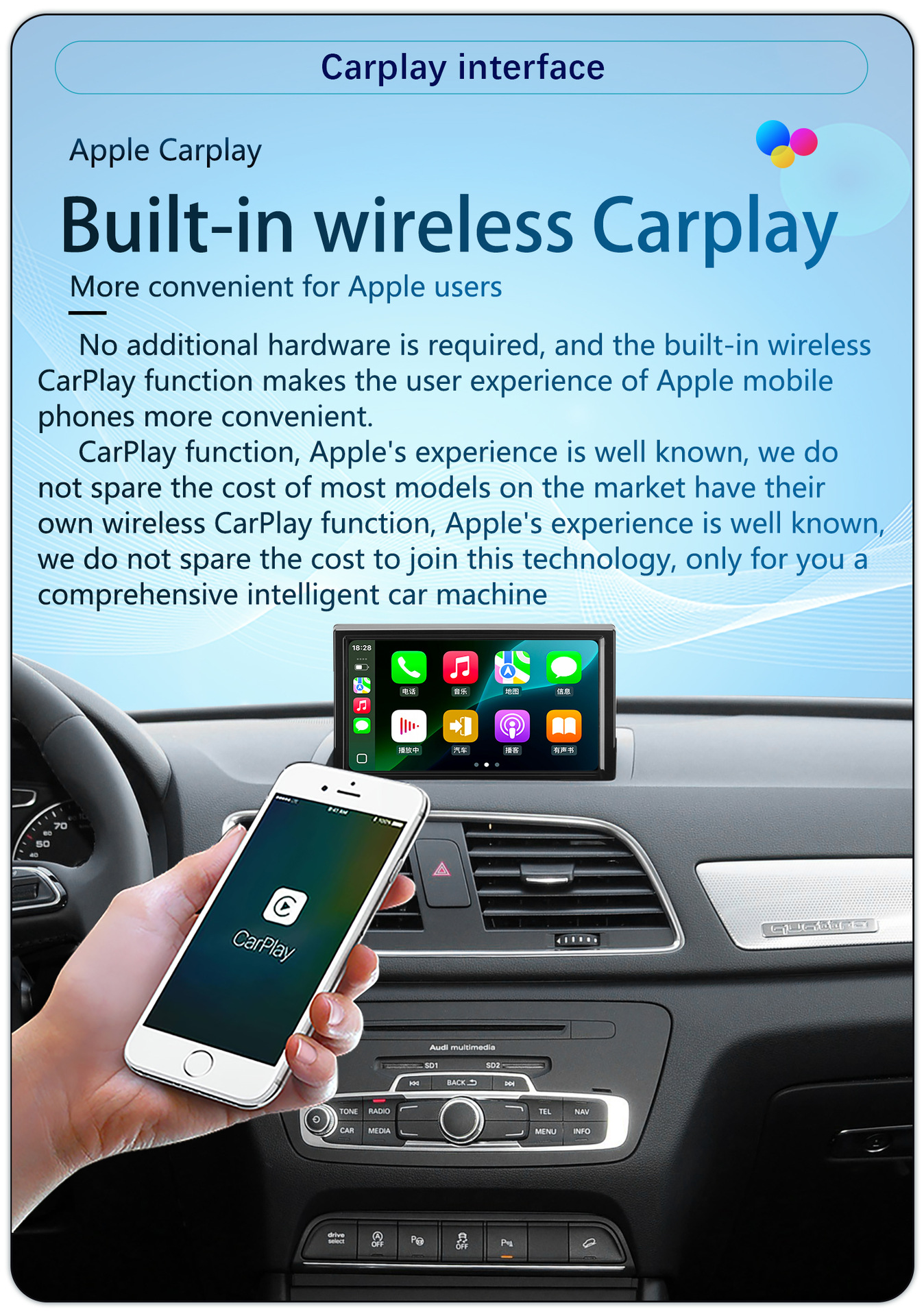 Suitable for 8-Inch 12-18 Model Audi A1/Q3 Android Wireless Carplay Navigation 360 Panoramic All-In-One Machine