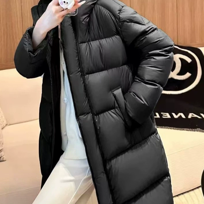 Velvet down jacket, long hat with down, white clothing, duck down, mid-length