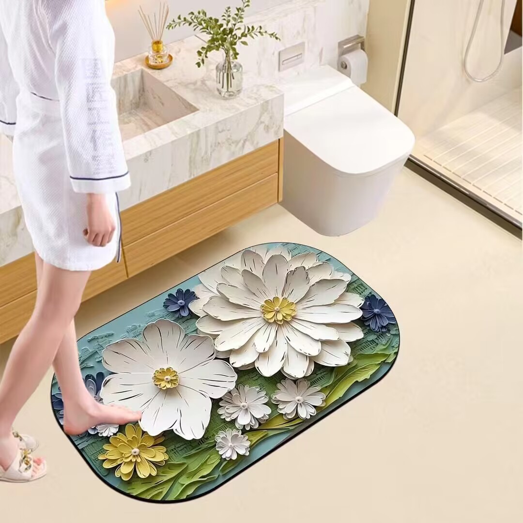 Alfombrilla de baño de tierra de diatomeas impresa en 3D sin necesidad de gafas, absorbente de agua, de secado rápido, antibacteriana y antimoho.