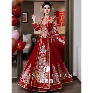 Velvet Xiuhe Clothing 2024 New Bride Wedding Dress High-end Chinese Wedding Dress Slimming Toast Clothing Autumn and Winter