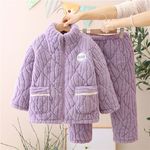 冬季男童加绒加厚款儿童法兰绒珊瑚睡衣宝宝三层夹棉大童棉袄套装