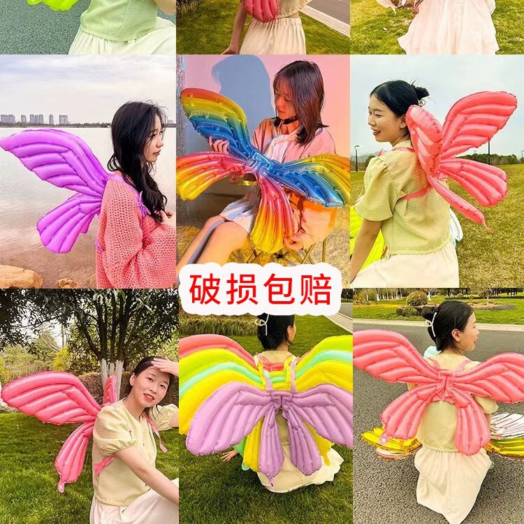 Wings inflatable inflatable balloon children's angel stall aluminum film night market net red color butterfly stall back decoration wholesale