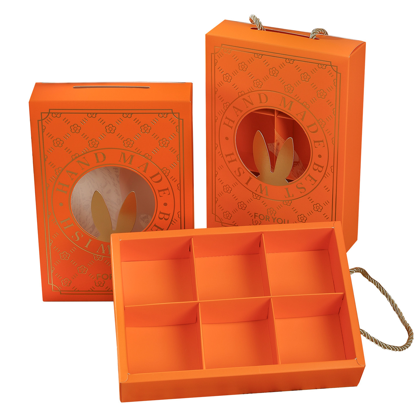 Rabbit-Shaped Mooncake Box, 6-Piece Set, Portable Egg Yolk Pastry Gift Box, Mooncake Packaging Box, In-Stock Windowed Box for Pastries and Cakes