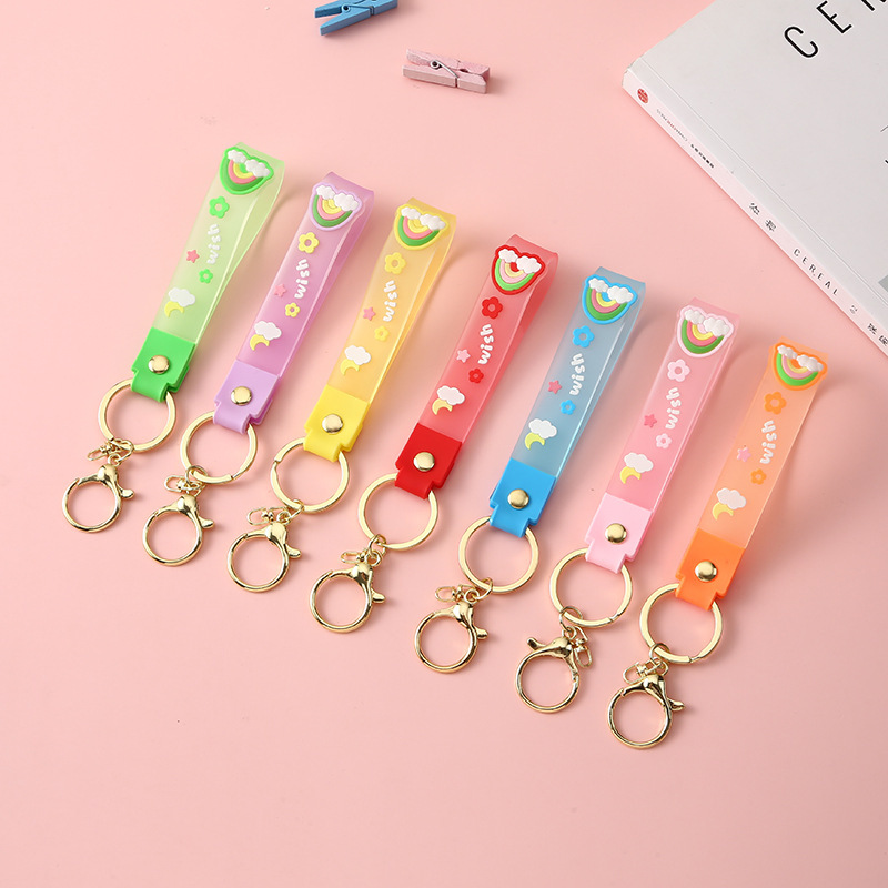 Jelly Translucent Soft Rubber Leather Rope Keychain Cloud Rainbow Style Drift Bottle Doll Accessories Small Ornaments Cute Style
