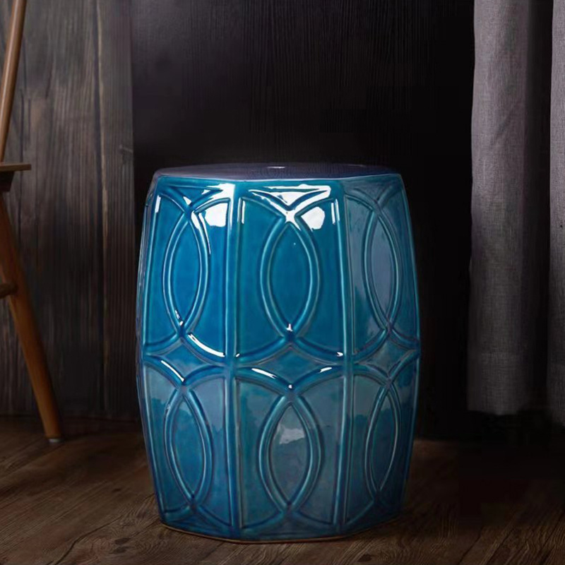 中式陶瓷鼓凳美式坐墩 软装瓷凳子陶瓷椅特色边几角几绣墩批发